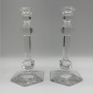 Vintage Irena Crystal Taper Candle Holders • Set of 2 • Faceted Hexagon Base